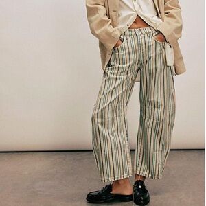 Free People We The Free Good Luck Printed Barrel Jeans Striped Size 31